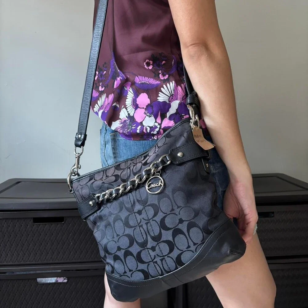 Y2K Grunge Monogram Black Coach Canvas Whimsygoth Leather Bag Crossbody